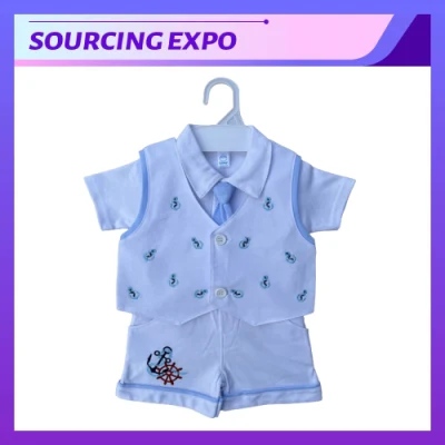 Conjunto de ropa de bebé 3 en 1 con corbata y bordado.